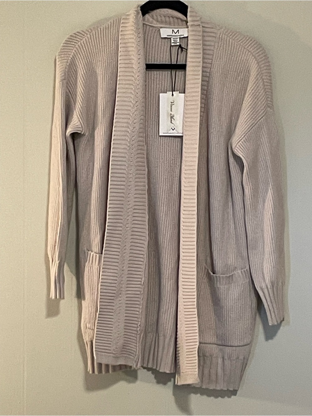 Magaschoni Ribbed Open-Front Cardigan - Light Beige. Item # 11628